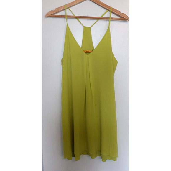 Alice + Olivia Cami Top Medium Lime Green Silk Halter Tunic Y2K Rave Club Dress - Picture 1 of 11